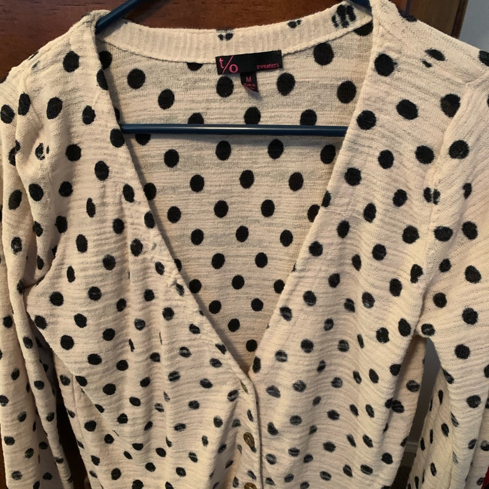 Polka dot sweater, dots are navy